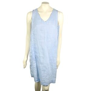 J Jill Love Linen Sz M Sleeveless Blue Dress Pockets‎ Beach Vacation Minimalist